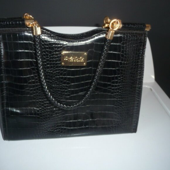 bebe Handbag- black faux alligator handbag, 11"x12"x6" - Picture 1 of 5